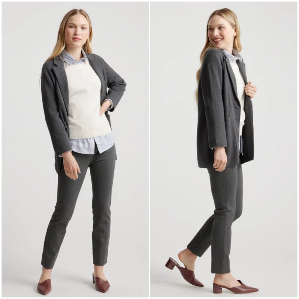 Quince Pants Ultra-Stretch Ponte Pintuck Ankle Trousers in Charcoal size M TALL